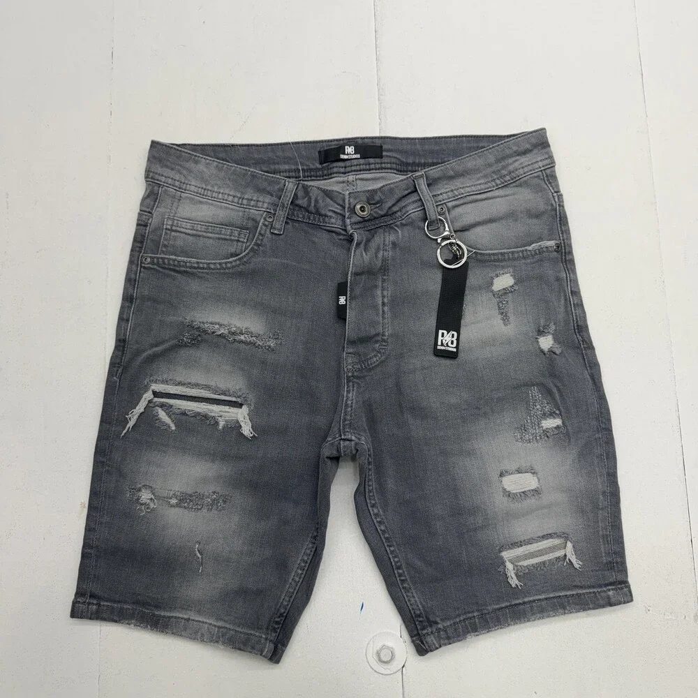R8 Denim Studios Denim Shorts Mens 32 Gray Distressed Stretch Bermuda 11 Inseam
